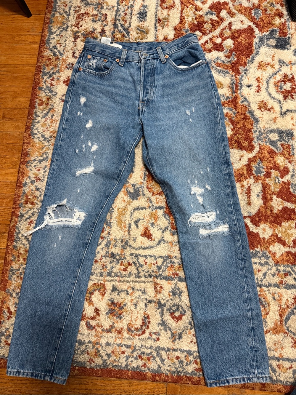 Levi's Women's Slim Straight Distressed Mid Blue Jeans